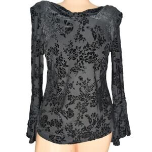 Burnout Velvet Bell Sleeve Top 8 Whimsigoth Fairy Grunge Witchy Cowlneck Vintage